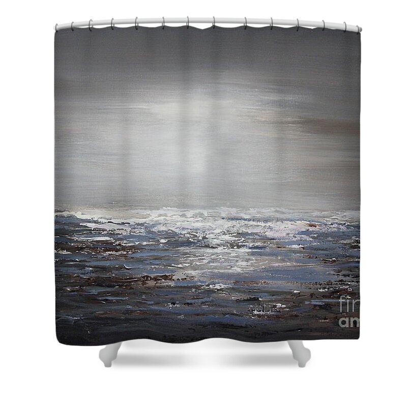 Black And Gray Artwork Shower Curtain featuring the painting Getting dark by Preethi Mathialagan