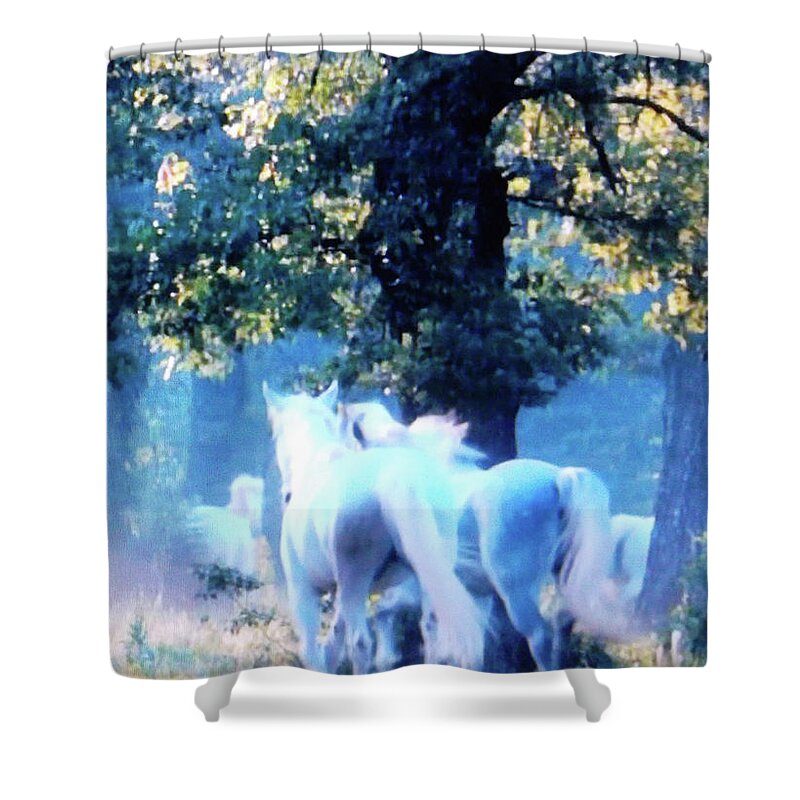 Horses Shower Curtain featuring the digital art Ghost Horses by Susan Esbensen