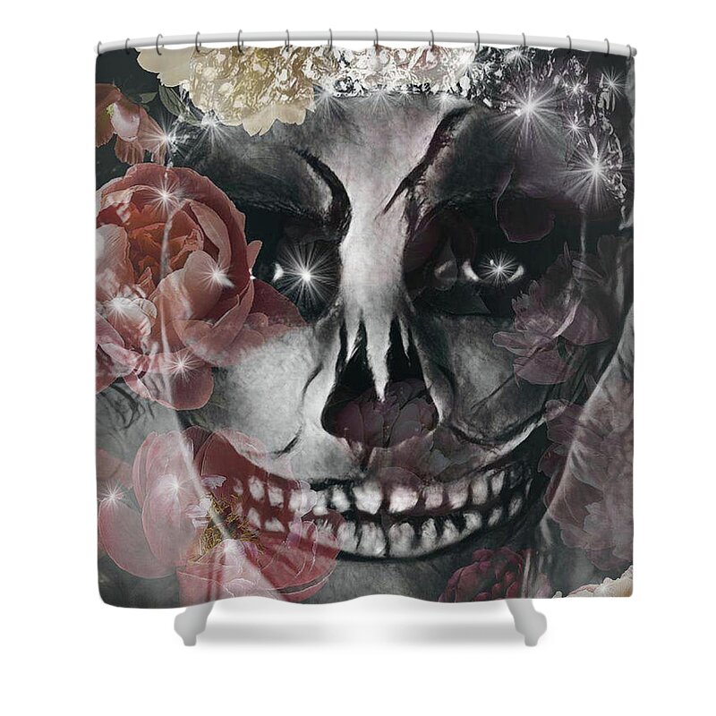 Digital Art Shower Curtain featuring the digital art Ghost Skull by Artful Oasis