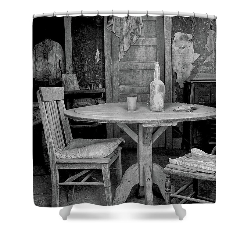 Bodie California Shower Curtain featuring the photograph Ghost Town Table by Tom Singleton