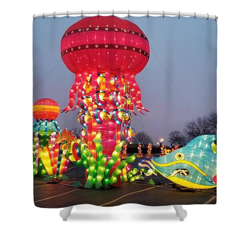 Jelly Fish Shower Curtain featuring the photograph Giant Illuminate Jelly Fish by Britten Adams