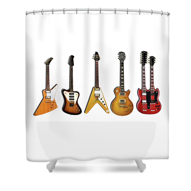 Gibson Shower Curtain featuring the photograph Gibson Electric Guitar Collection by Mark Rogan