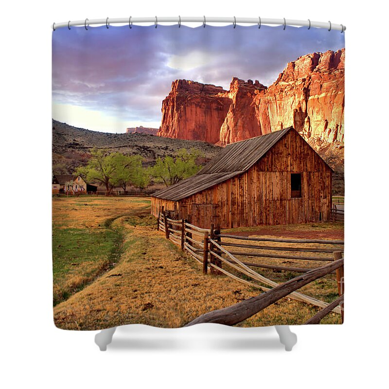 Capital Reef Shower Curtain featuring the photograph Gifford Barn by Roxie Crouch