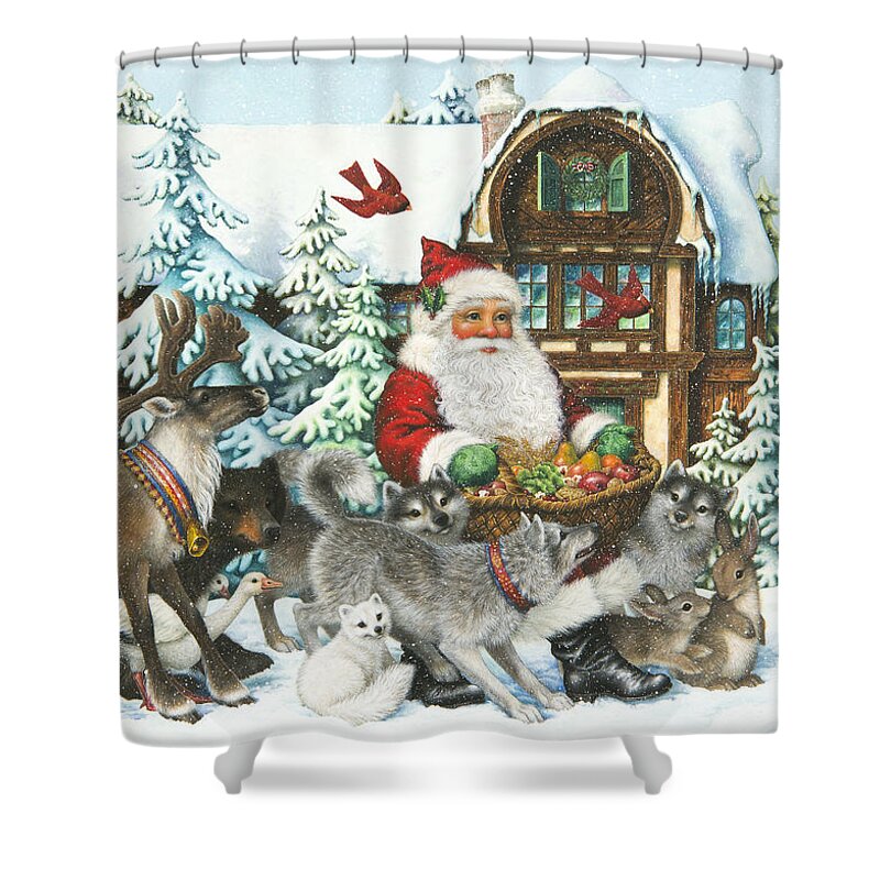 Santa Claus Shower Curtain featuring the painting Gifts for All by Lynn Bywaters