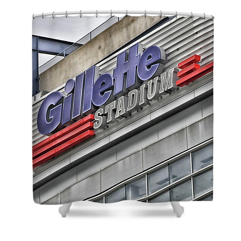 Stadium Shower Curtain featuring the photograph Gillette Stadium Sign by Mike Martin
