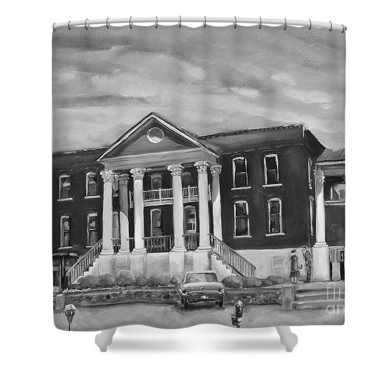 Gilmer County Courthouse Shower Curtain featuring the painting Gilmer County Old Courthouse - Black and White by Jan Dappen