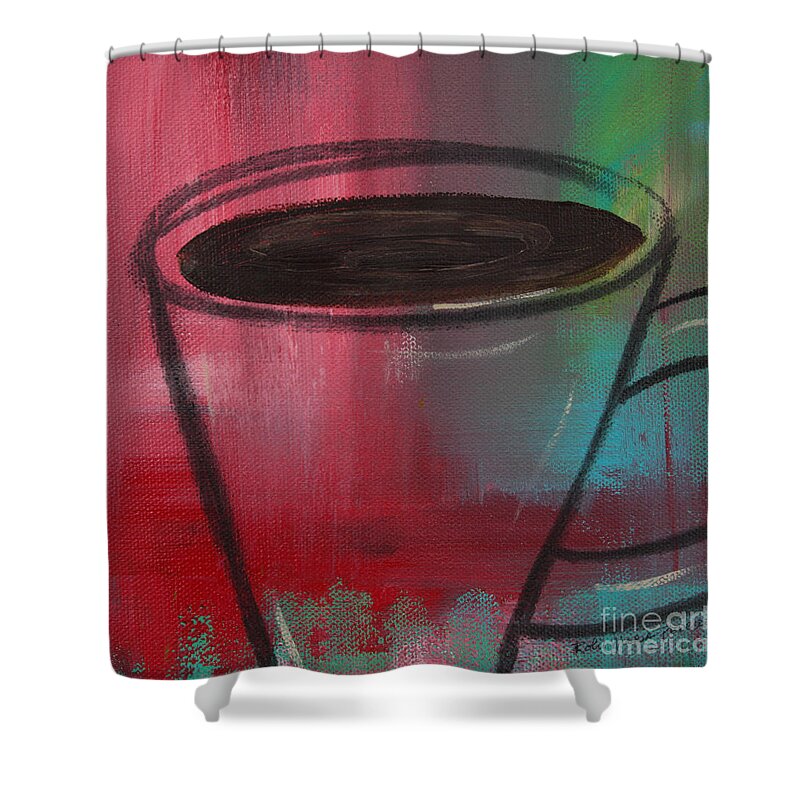 Art Shower Curtain featuring the painting Gimme Coffee by Robin Pedrero