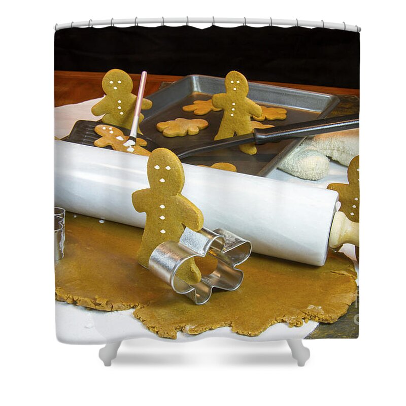 Bake Shower Curtain featuring the photograph Gingerbread Cookies Making Gingerbread Cookies by Karen Foley
