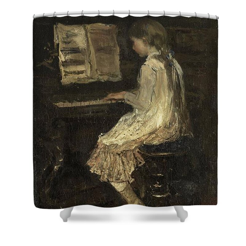 Girl At The Piano Shower Curtain featuring the painting Girl at the Piano by Jacob Maris