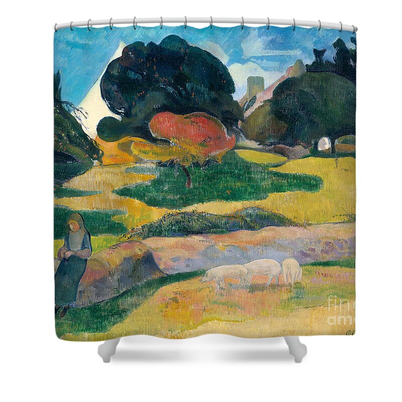 Girl Shower Curtain featuring the painting Girl Herding Pigs by Paul Gauguin