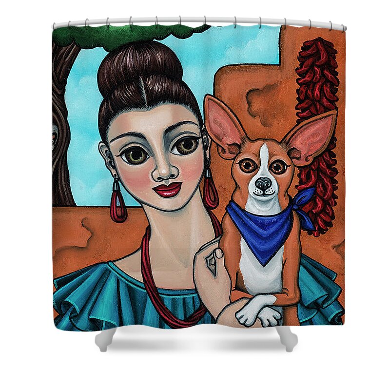 Chihuahua Art Shower Curtain featuring the painting Girl Holding Chihuahua Art Dog Painting by Victoria De Almeida