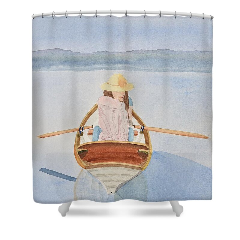 Linda Brody Shower Curtain featuring the painting Girl in Rowboat by Linda Brody