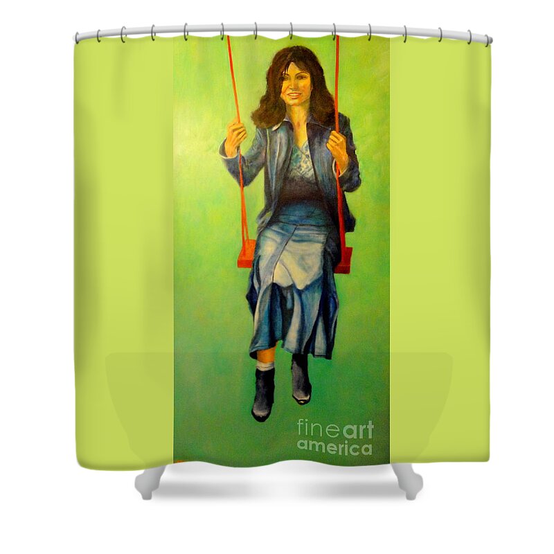 Girl Shower Curtain featuring the painting GIRL ON THE SWING 80x160 cm by Dagmar Helbig
