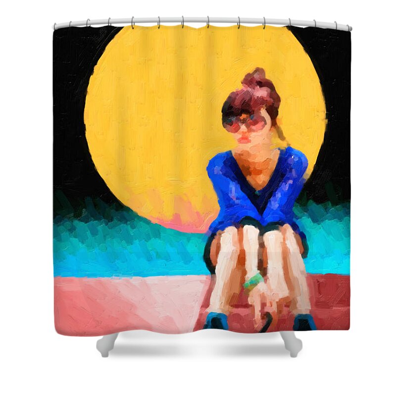 'hey Shower Curtain featuring the digital art Girl Wearing Teal Sneakers by Serge Averbukh