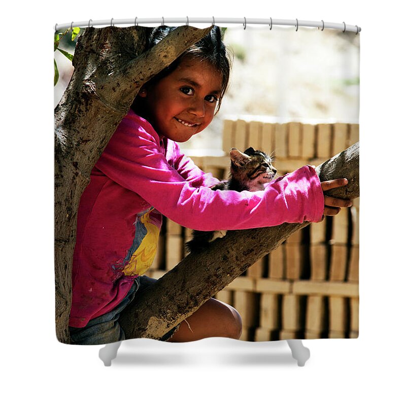 Cat Shower Curtain featuring the photograph Girl With Cat by Hugh Smith