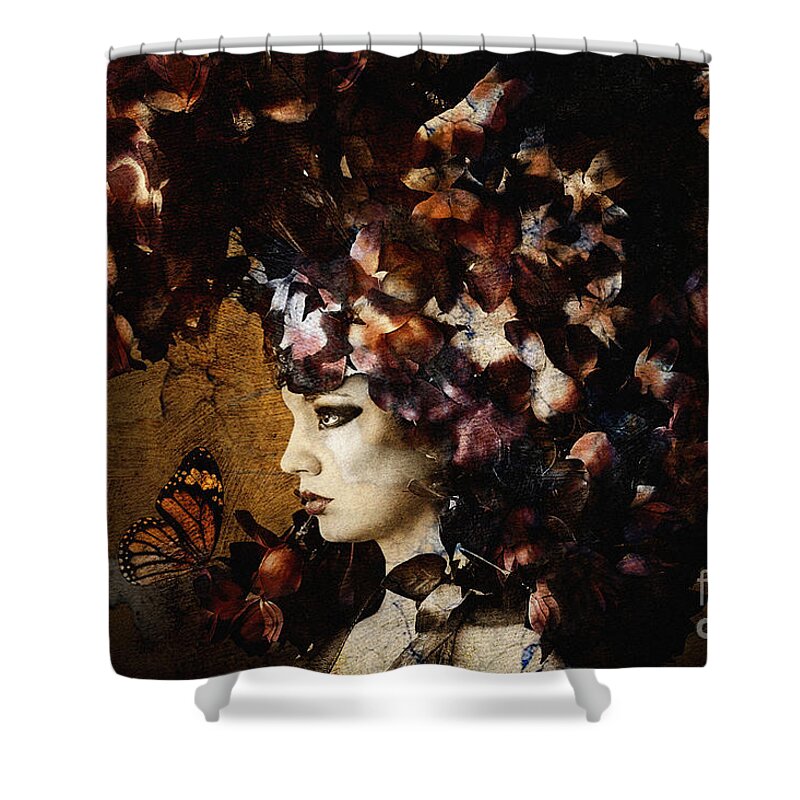  Flowers Shower Curtain featuring the digital art Girl with flower hat by Dimitar Hristov
