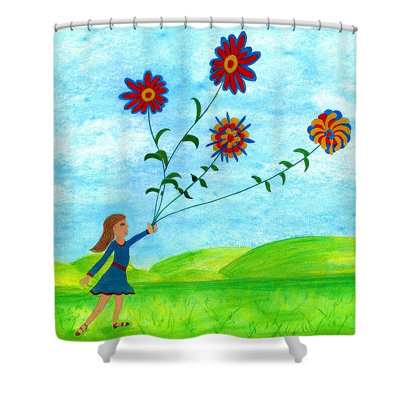 Landscape Shower Curtain featuring the digital art Girl With Flowers by Christina Wedberg