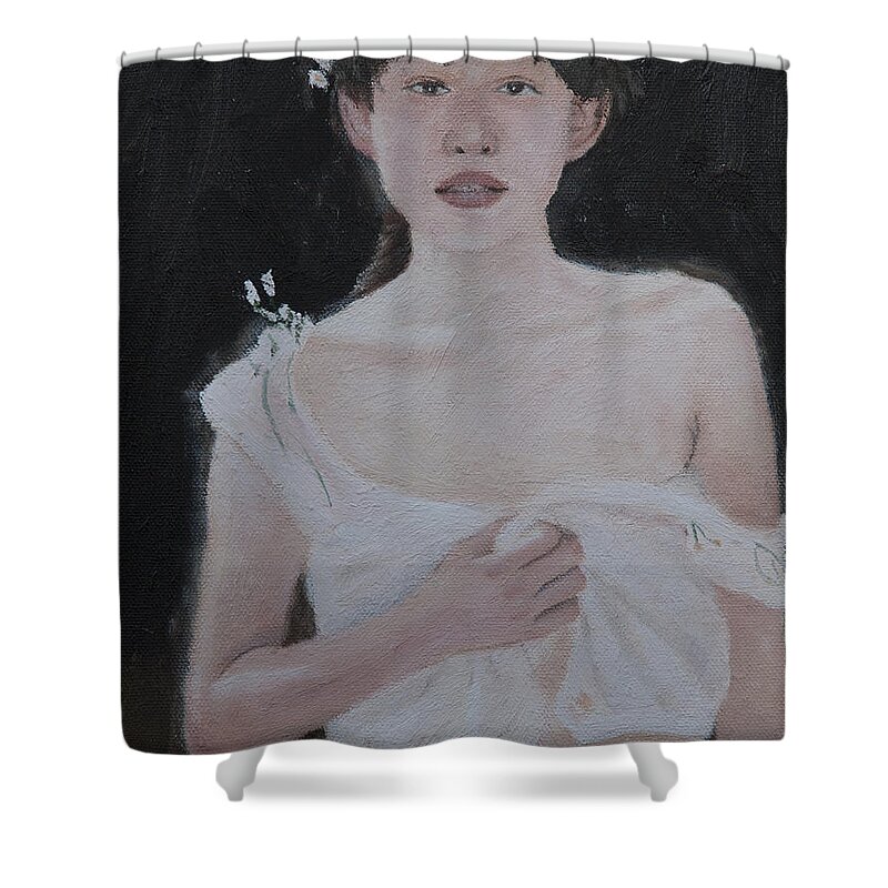 Nude Shower Curtain featuring the painting Girl With Flowers by Masami Iida