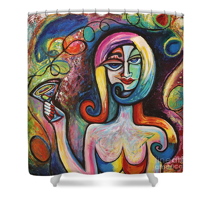 Woman Shower Curtain featuring the painting Girl With Martini Cocktail Abstract by Genevieve Esson