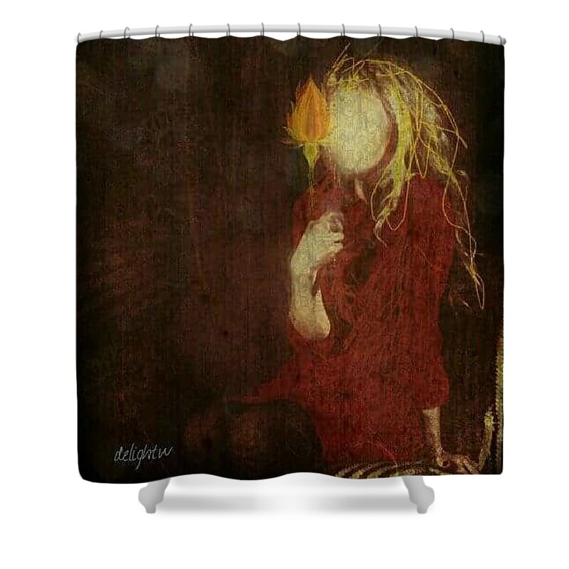 Girl Shower Curtain featuring the digital art Girl with Yellow Flower by Delight Worthyn