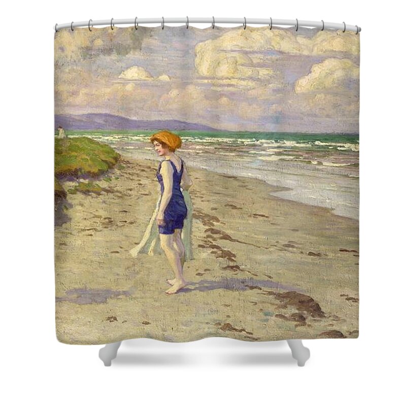 Sand Shower Curtain featuring the painting Girls Preparing To Bathe On The Beach by Paul Fischer