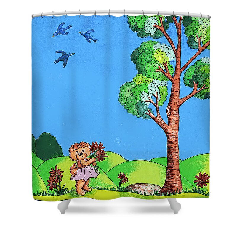 Bear Shower Curtain featuring the painting Girly Bear by Christina Wedberg