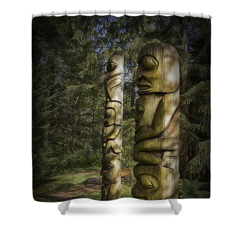 Theresa Tahara Shower Curtain featuring the photograph Gitksan Totem Poles by Theresa Tahara