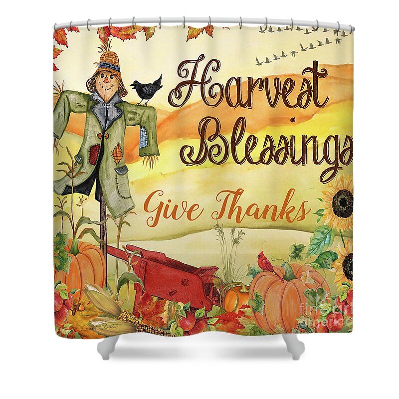 Thanksgiving Shower Curtain featuring the painting Give Thanks-C by Jean Plout