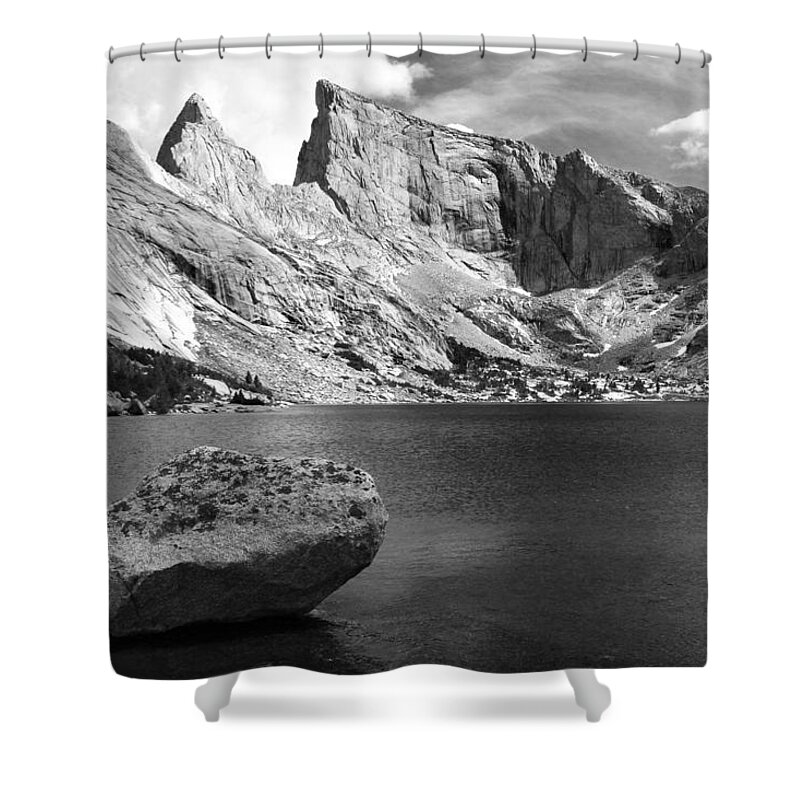 Wyoming Shower Curtain featuring the photograph Glacial Erratic at Deep Lake Black and White by Brett Pelletier