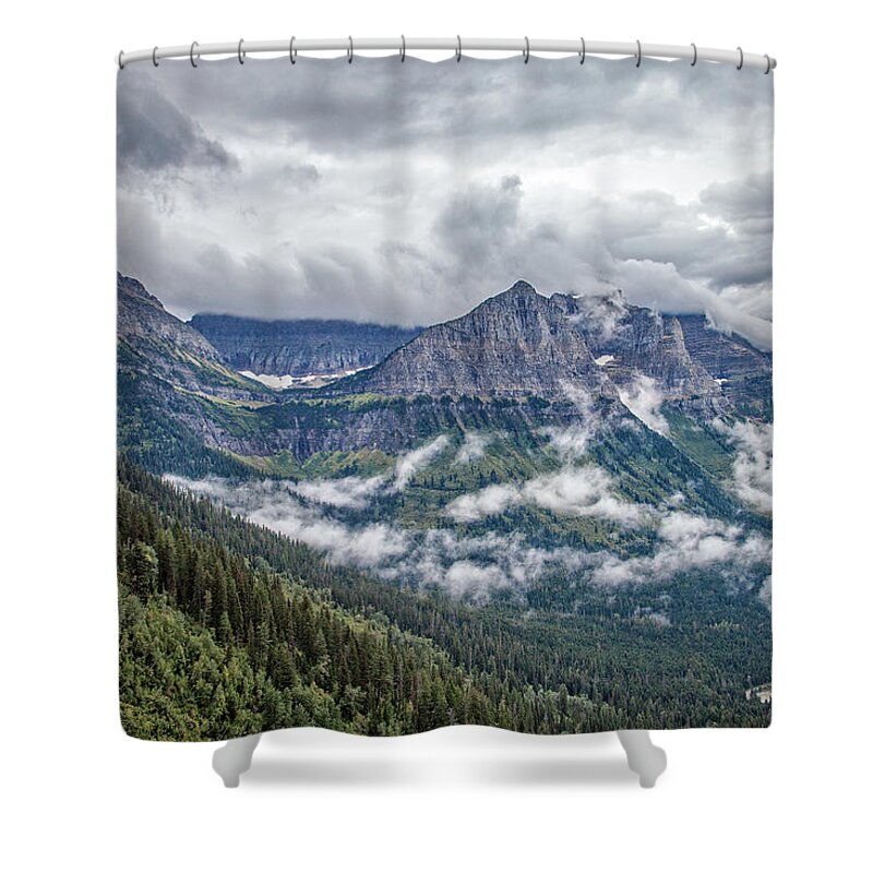 Going To The Sun Highway Shower Curtain featuring the photograph Glacier-Carved Peaks by Ronald Lutz