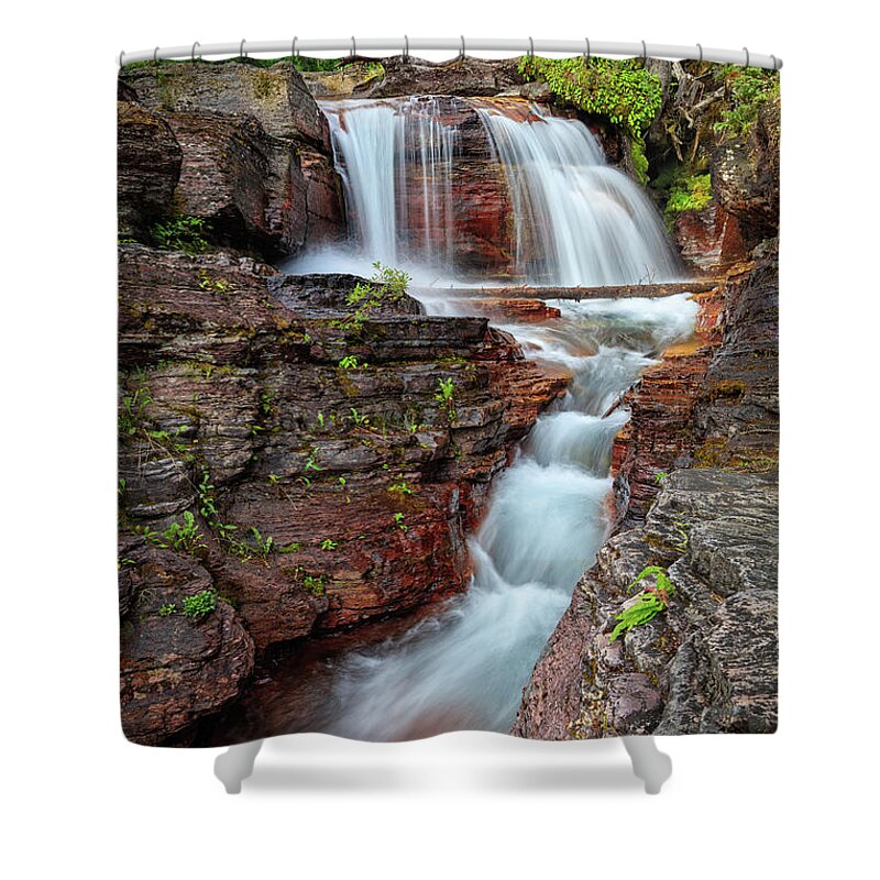 Landscape Shower Curtain featuring the photograph Glacier National Park Waterfall 2 by Andres Leon