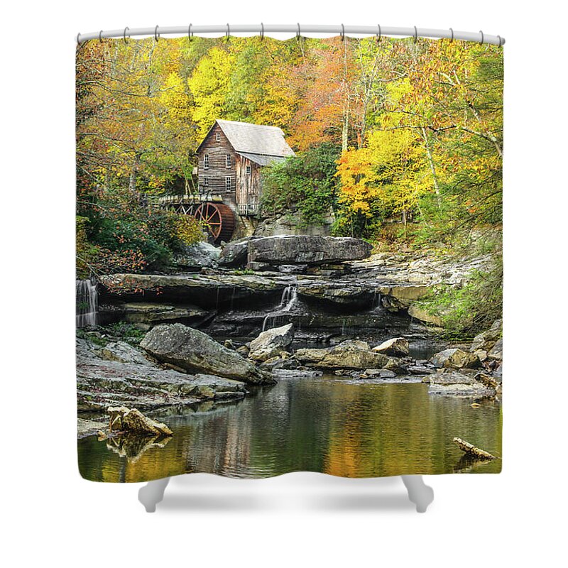 Glade Creek Shower Curtain featuring the photograph Glade Creek Grist Mill #1 by Tom and Pat Cory
