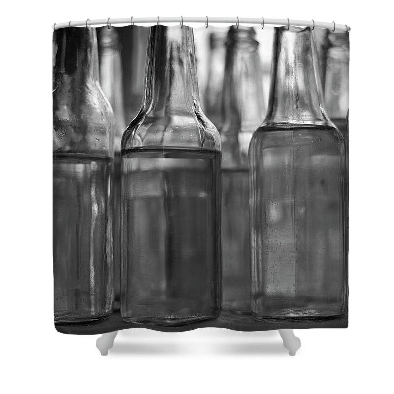 Bottle Shower Curtain featuring the photograph Glass Bottles BW I by David Gordon