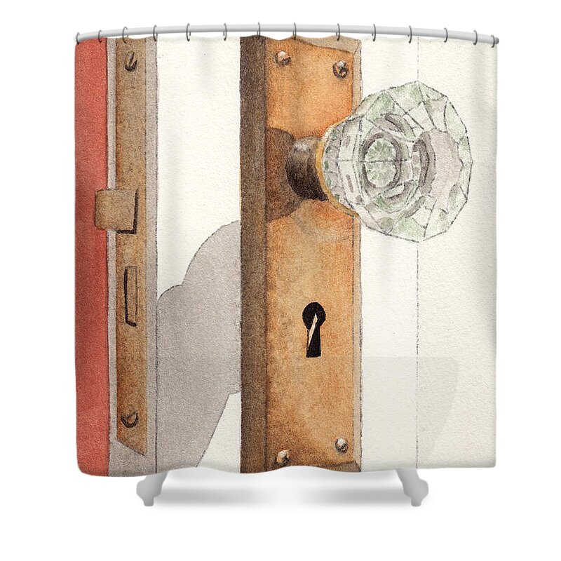Lock Shower Curtain featuring the painting Glass Door Knob and Passage Lock Revisited by Ken Powers