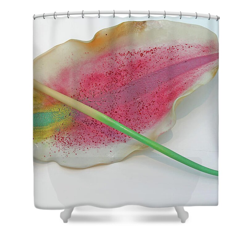 Glass Lily Petal Glass Stamen Whites Yellows Pinks Aqua Browns Greens Shower Curtain featuring the photograph Glass Lily Petal Glass Stamen Whites Yellows Pinks Aqua Browns Greens 2 9152017 by David Frederick