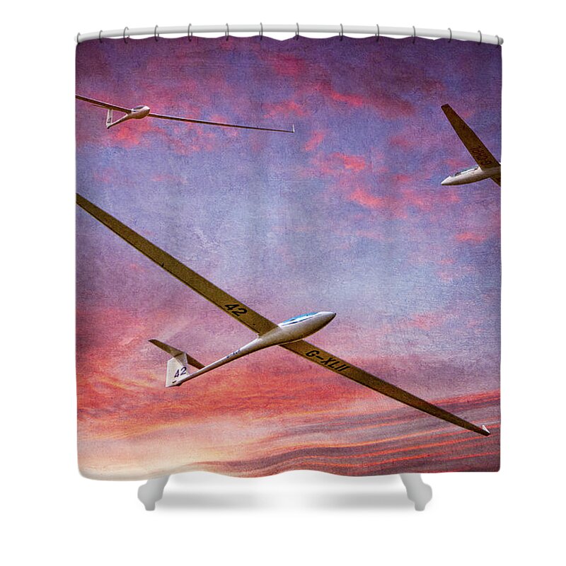 Glider Shower Curtain featuring the photograph Gliders Over The Devil's Dyke At Sunset by Chris Lord