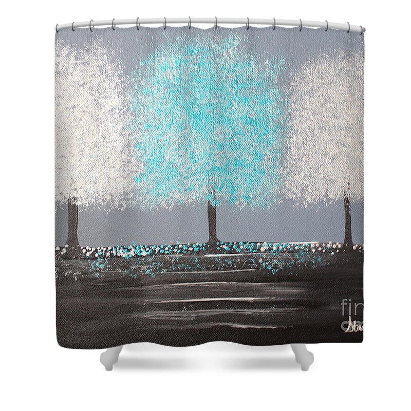 Trees Shower Curtain featuring the painting Glistening Morning by Stacey Zimmerman