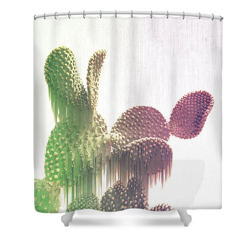Glitch Shower Curtain featuring the mixed media Glitch Cactus by Emanuela Carratoni