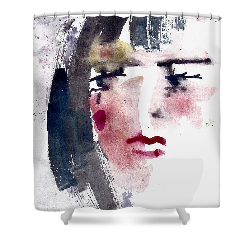 Woman Shower Curtain featuring the painting Gloomy Woman by Faruk Koksal