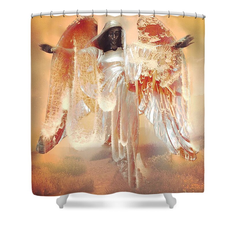 Angel Shower Curtain featuring the digital art The Weight of Glory by Kevyn Bashore