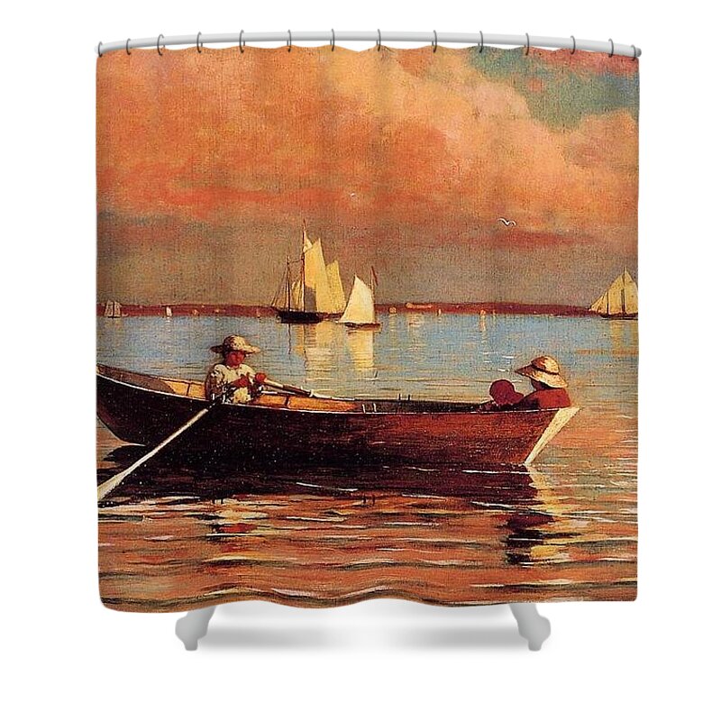Gloucester Harbor Shower Curtain featuring the digital art Gloucester Harbor by Winslow Homer