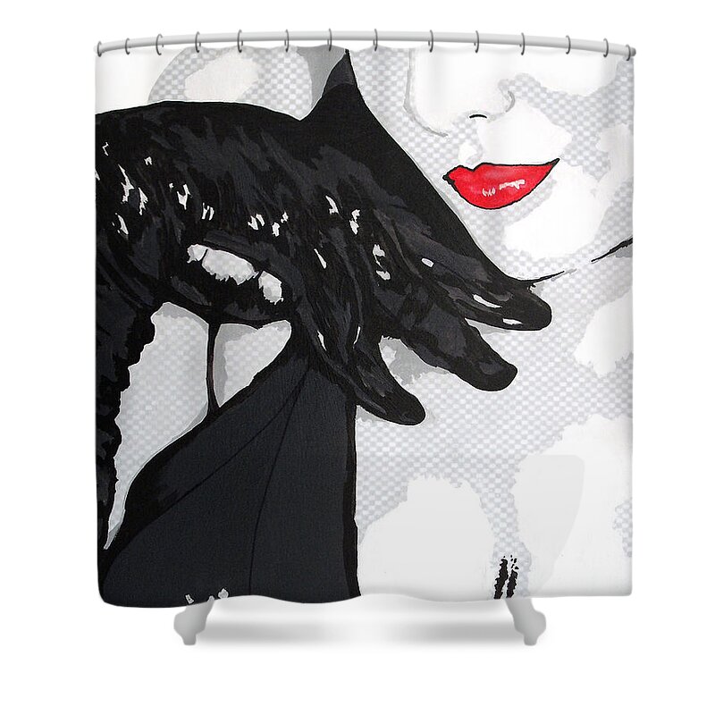 Pinup Shower Curtain featuring the painting Gloves and a Smile by Dale Loos Jr