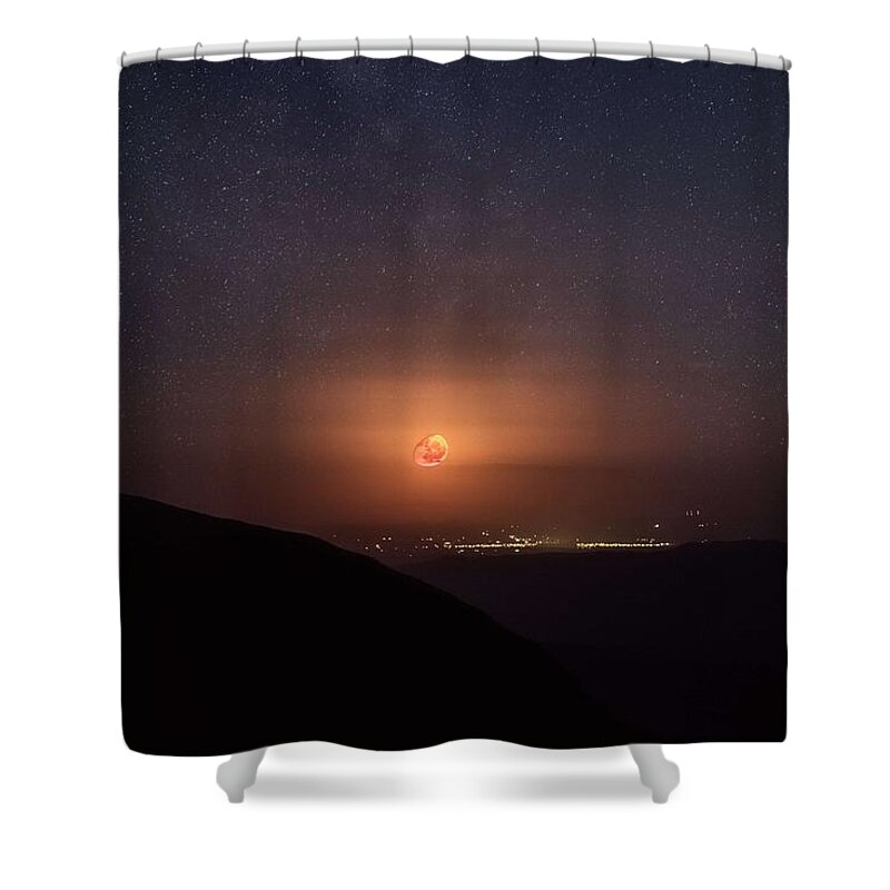 Night Shower Curtain featuring the painting Glowing Blood Moon by Celestial Images