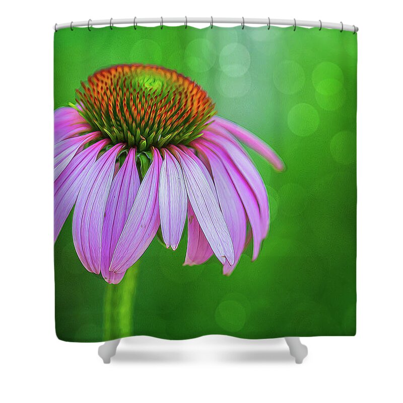 Flower Shower Curtain featuring the photograph Glowing Cone Flower by Cathy Kovarik