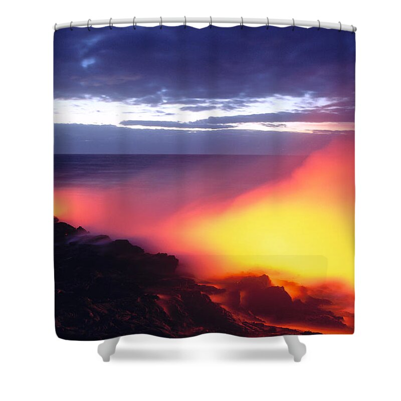 A'a Shower Curtain featuring the photograph Glowing Lava Flow by William Waterfall - Printscapes
