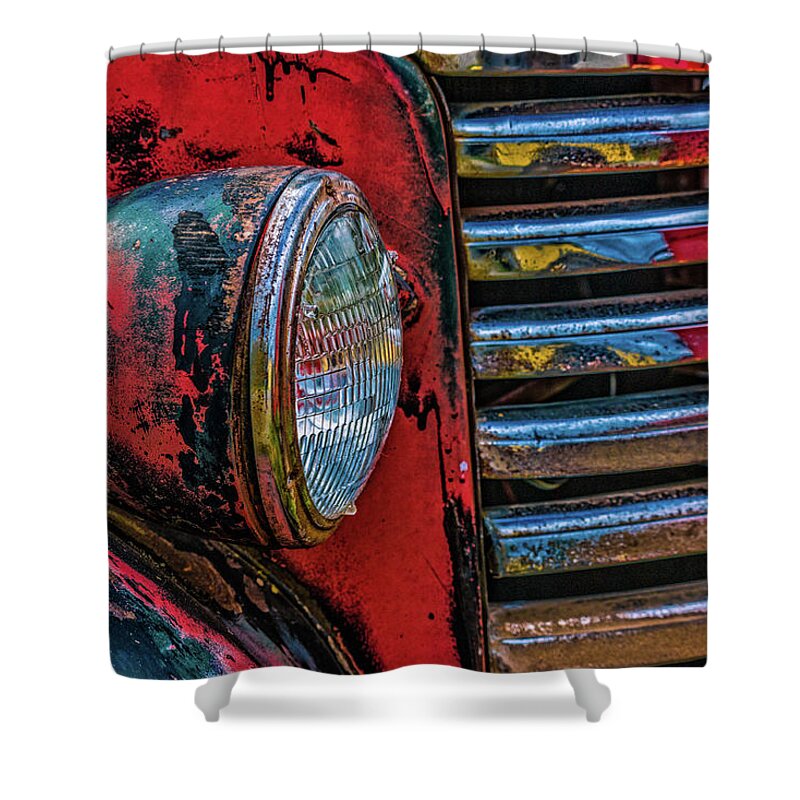 Gm Shower Curtain featuring the photograph GM Headlight by Ed Broberg