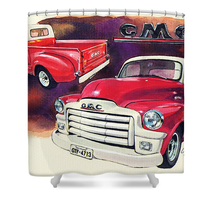 Gmc Pick-up Truck Shower Curtain featuring the painting GMC Pick Up Truck by Yoshiharu Miyakawa