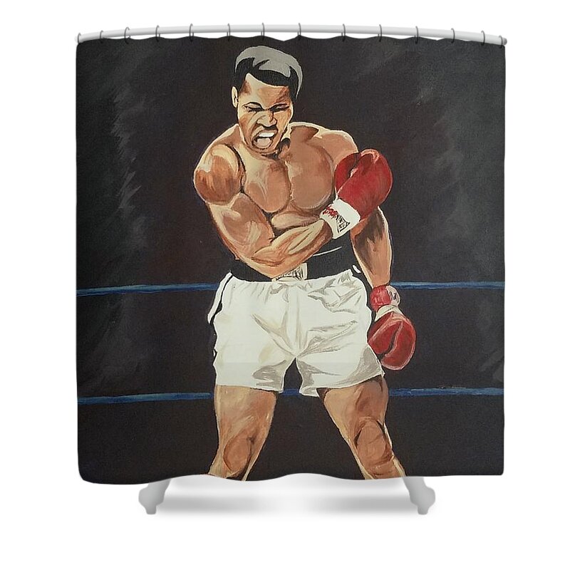 Muhammad Ali Shower Curtain featuring the painting G.o.a.t. by Autumn Leaves Art