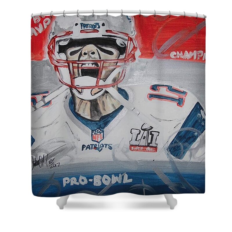 Tom Brady Shower Curtain featuring the painting Goat Brady by Antonio Moore