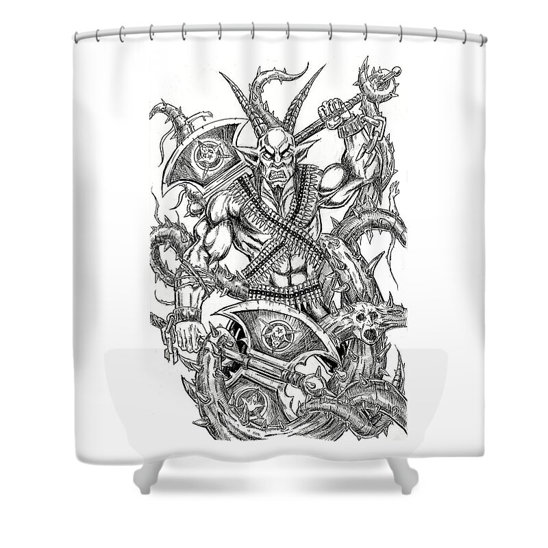 Baphomet Shower Curtain featuring the drawing Goatlord In The Myst by Alaric Barca